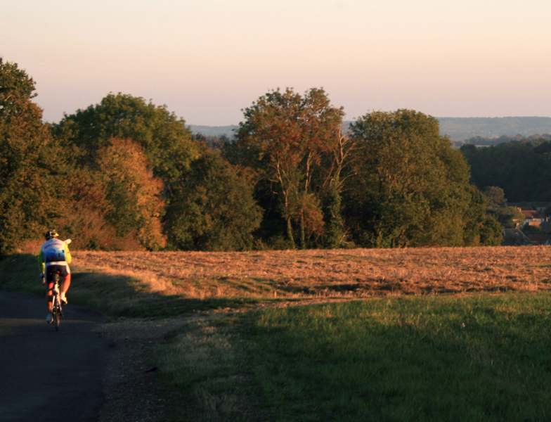 Sunset light on Vexin and its bikers